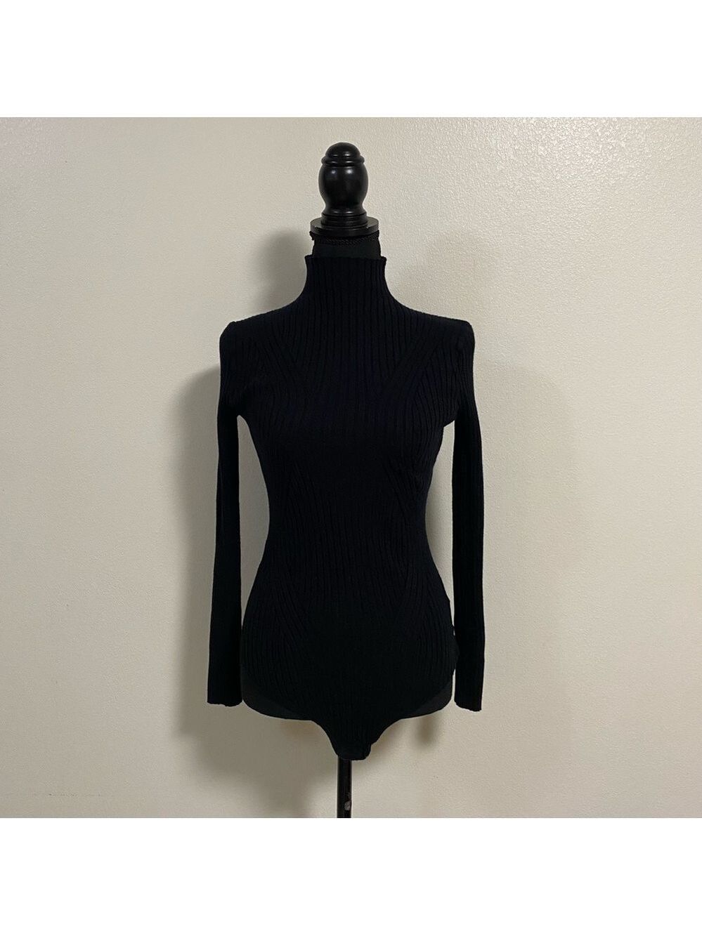 Lulus Bodysuit Women’s Size Medium Black Crawford Mock Neck Ribbed Bodysuit LS